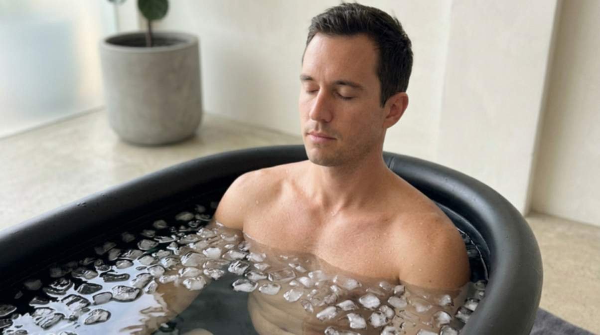 A Man Is Taking A Cold Plunge
