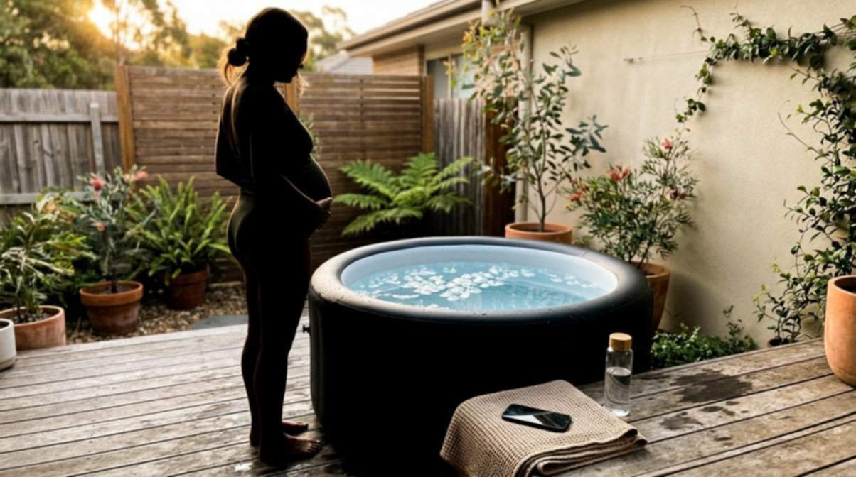 Pregnant Woman Standing Near Ice Bath