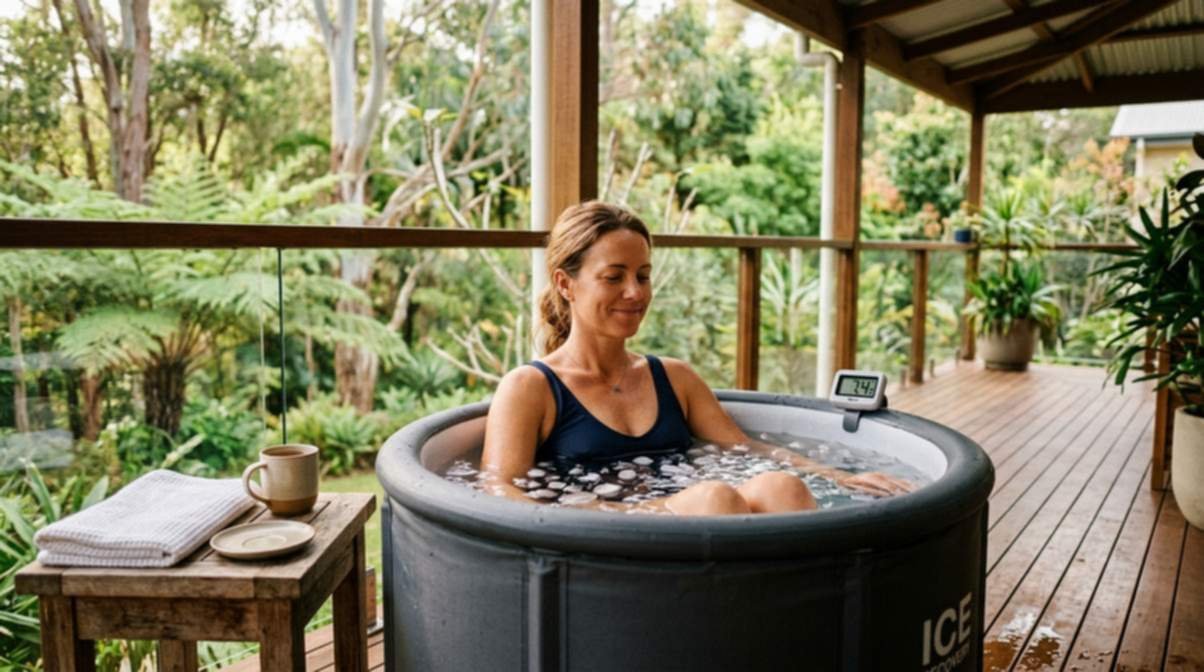 Woman In Ice Bath Tub