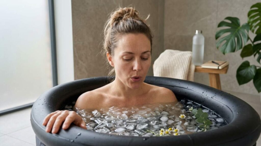 Woman Sitting In The Ice Bath Breathing