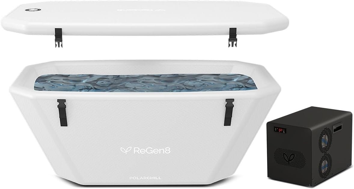 ReGen8 370L PolarChill cold plunge ice bath with T2S smart chiller unit, white